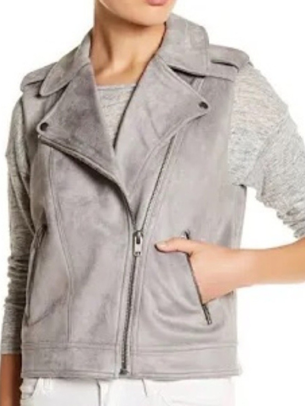Philosophy Faux Suede Moto Vest, Light Gray, Sz L